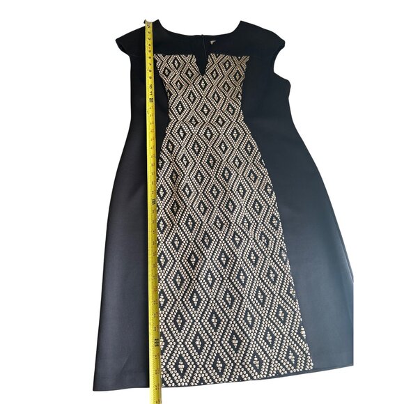 Established 1962 Black & Tan Print Sheath Dress Size 16 Cap Sleeves Back Zipper - Picture 9 of 12